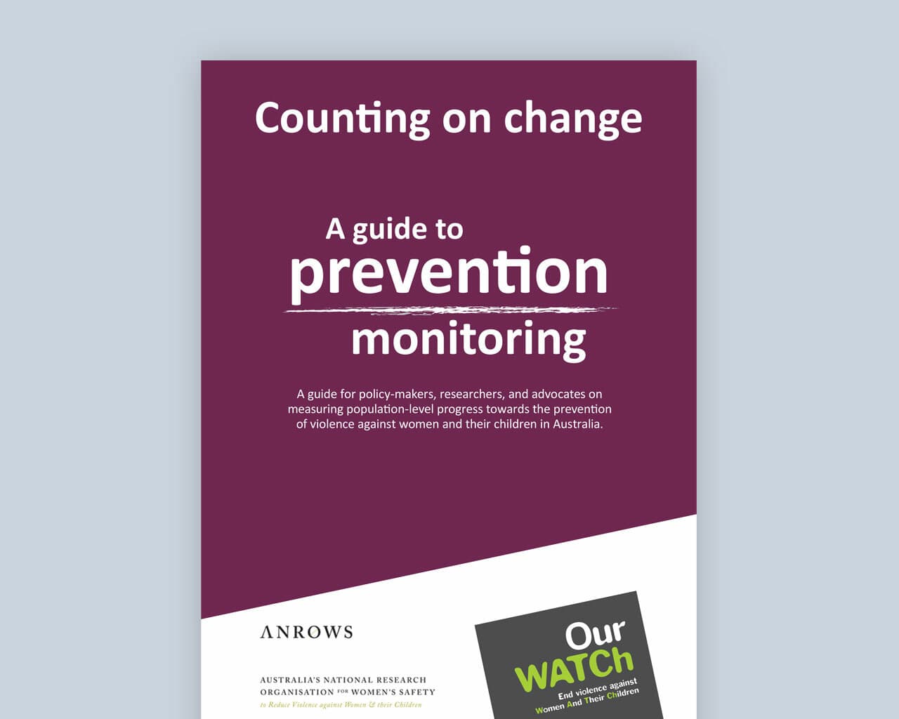 Document cover, purple with white and Our Watch logo.