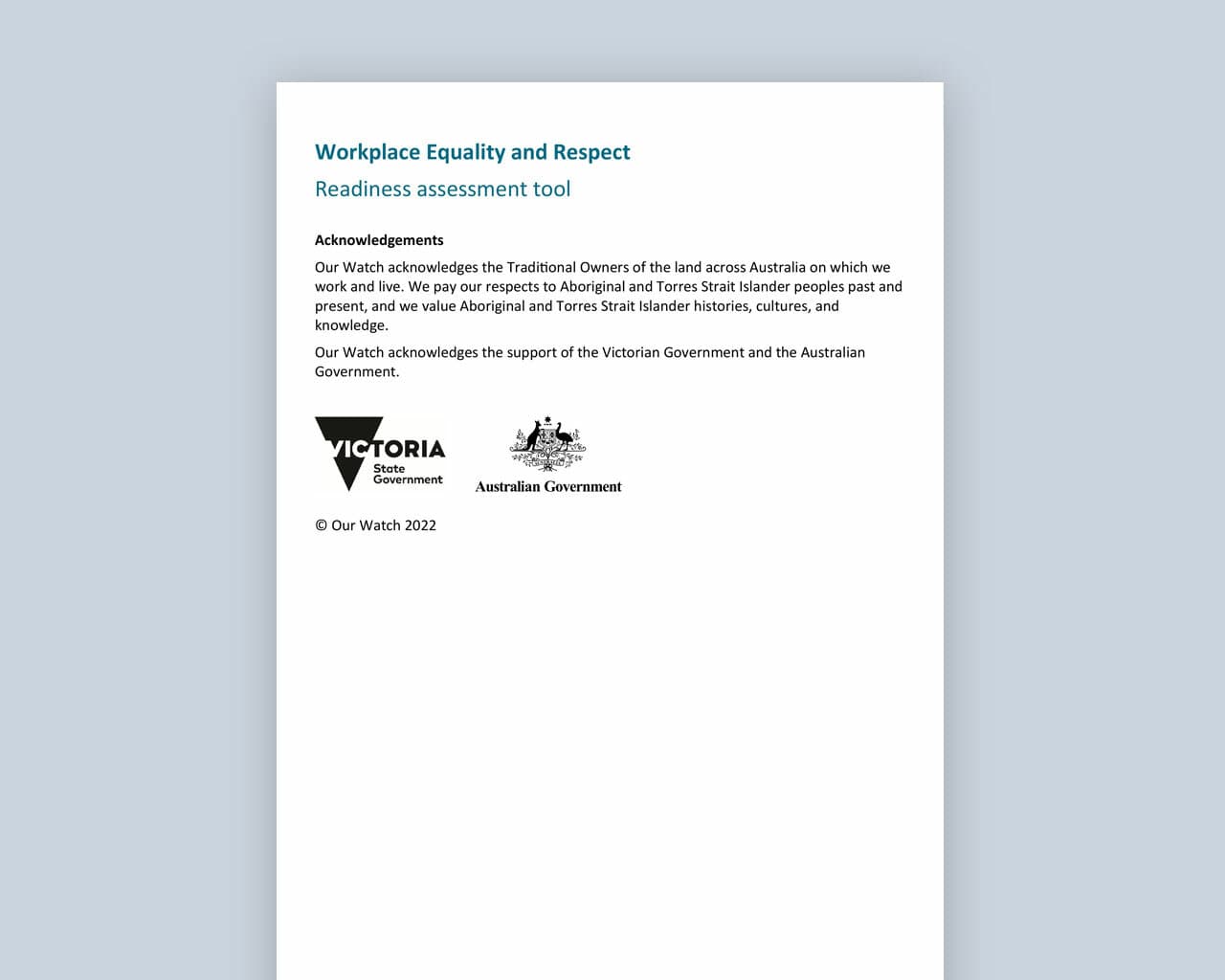 Document cover with Vic Gov and Aus Gov logos.