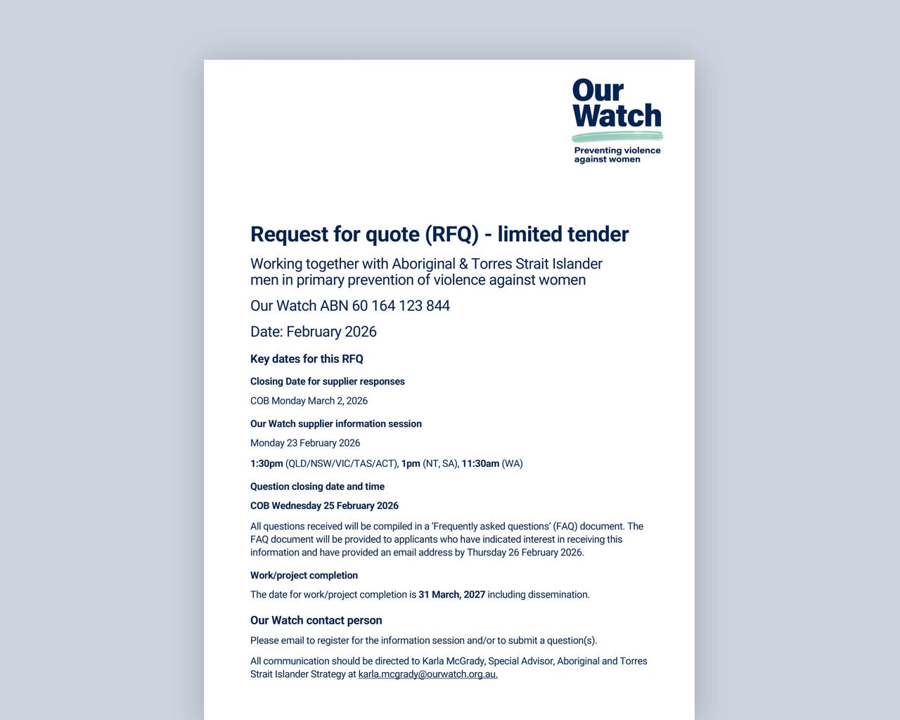 RfQ: Working together with Aboriginal and Torres Strait Islander men