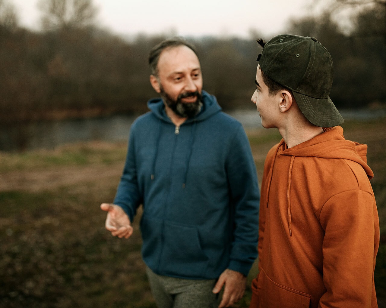 Father and teen soon walking talking