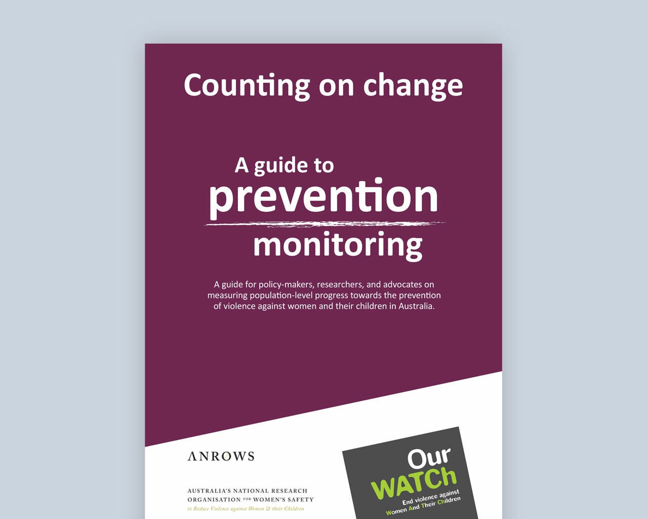 Document cover, purple with white and Our Watch logo.