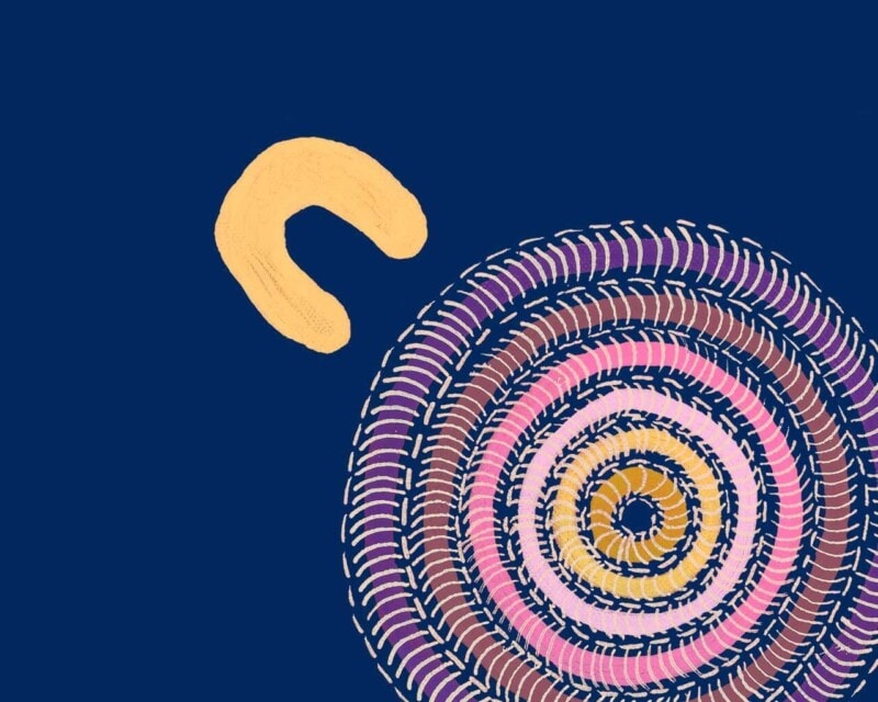 Element of artwork 'Weaving Dreams' by Gamilaraay/Kamilaroi woman Karla McGrady.