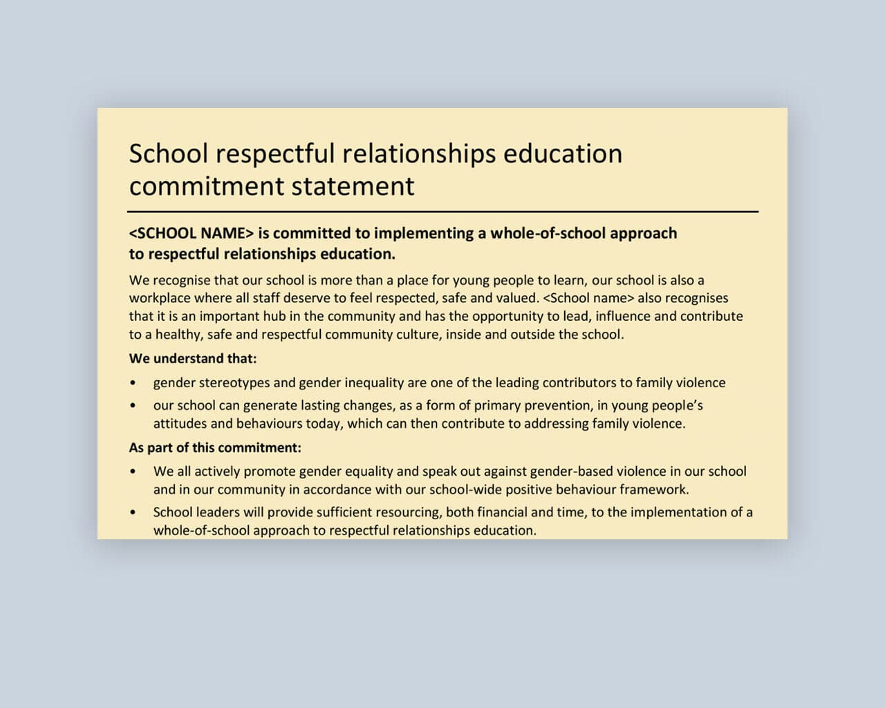 RRE commitment statement