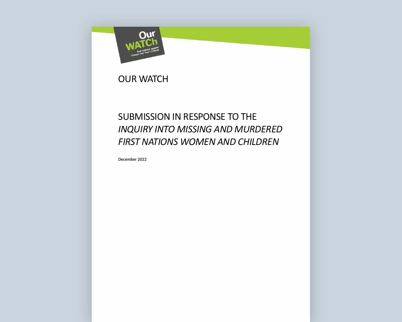 Cover of document with publication title, with Our Watch logo.